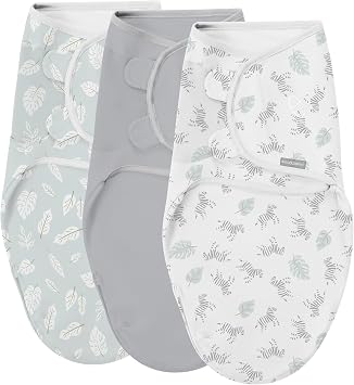 SwaddleMe by Ingenuity Easy Change Baby Swaddle in Size Small/Medium, 0-3 Months, 7-14 Pounds, 3-Pack with Easy Change Zipper -Zebra Botanical
