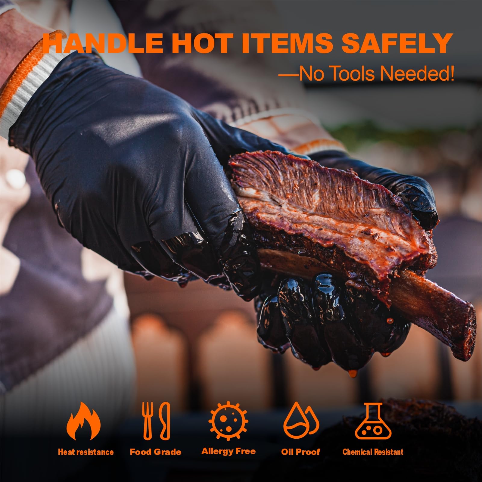 ANBOSON Guantes de barbacoa para cocinar, hornear a la parrilla, 100 guantes desechables de nitrilo y 4 forros de algodón lavables (nitrilo de 6 mil, grande)