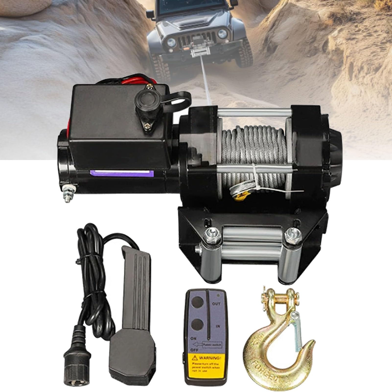 Wciągarka elektryczna 12 V / 24 V (lina) – pasuje do Jeepa, ciężarówki i SUV-a 12V-4500lbs