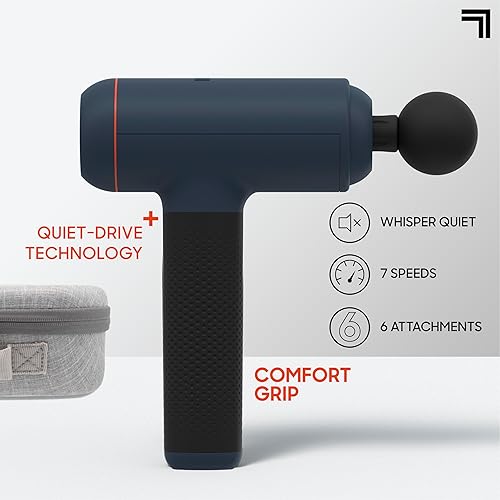 Miniatura 3 de Sharper Image Pistola de masaje de percusión de tejido profundo, masajeador de mano recargable Powerboost Max, 7 velocidades ajustables, 6 cabezales