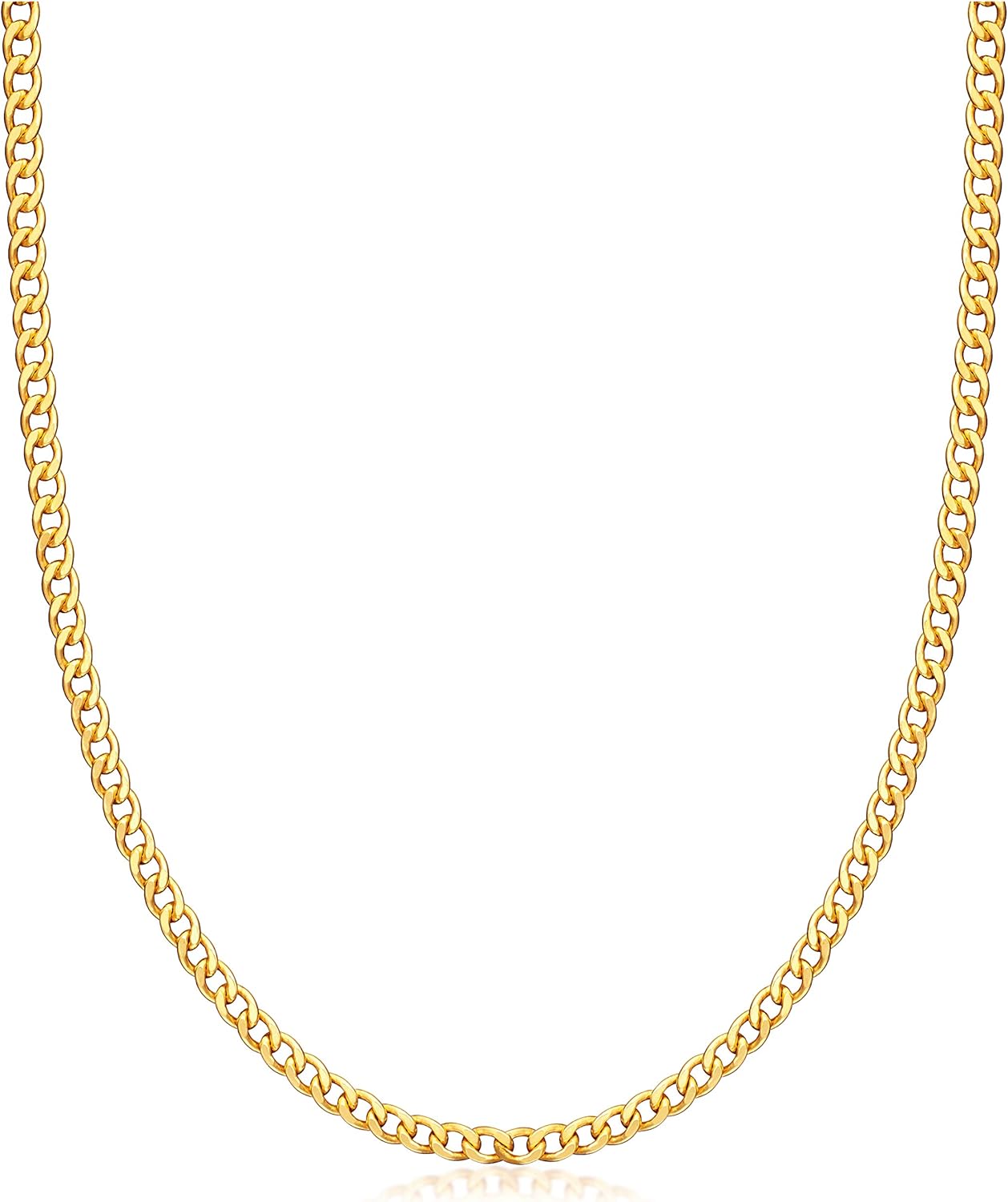 Barzel 18K Gold Plated Curb/Cuban Link Chain Necklace 2MM, 3MM, 4MM, 5MM For Women or Men - Made In Brazil