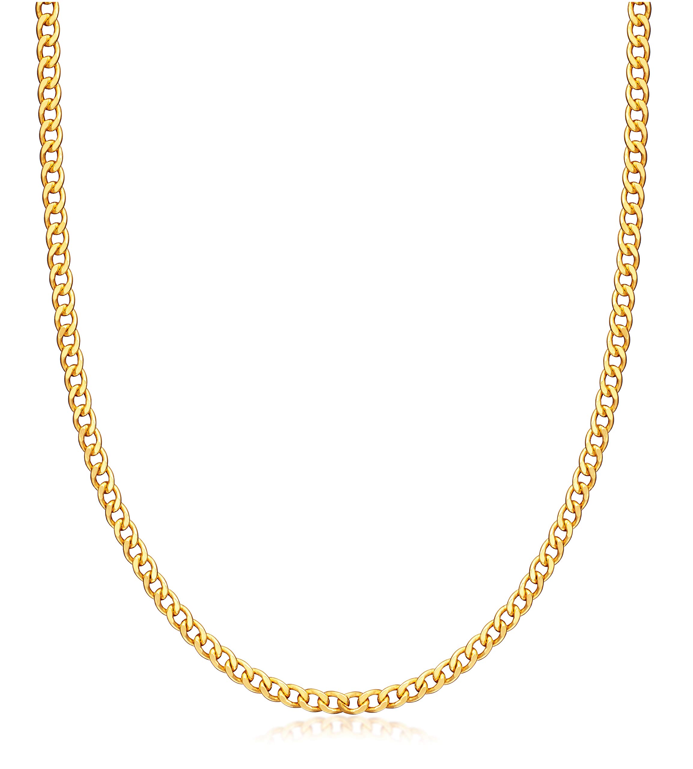 Barzel 18K Gold Plated Curb/Cuban Link Gold Chain Necklace 2MM, 3MM, 4MM, 5MM For Women or Men - Made In Brazil 20 Inches 4MM Gold