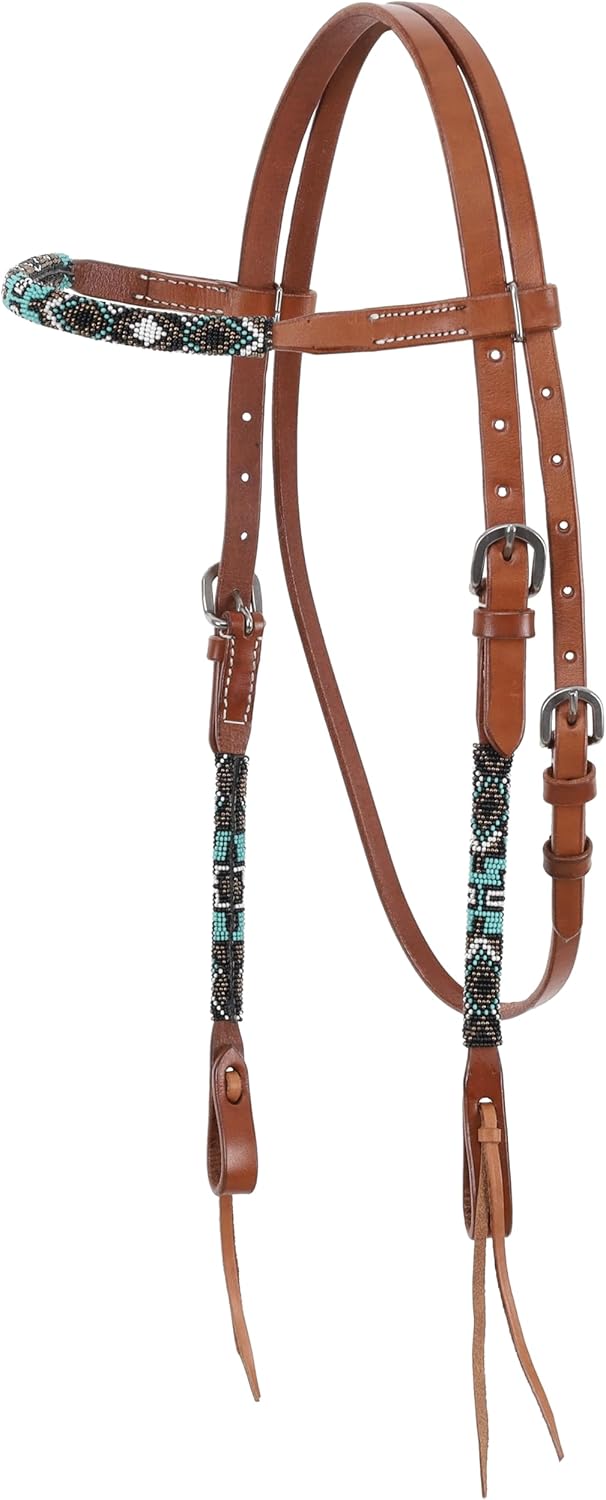 Showman Argentina Leather Browband Headstall w/Beaded Navajo Cross Design
