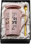 Thank You Gifts for Women, Sometimes You Forget You're Awesome Mug, Inspirational Birthday Christmas Day Gift for Mom Wife Sister Friend, 14oz Large Pink Coffee Cup Printed with Gold, Nice Gift Boxed