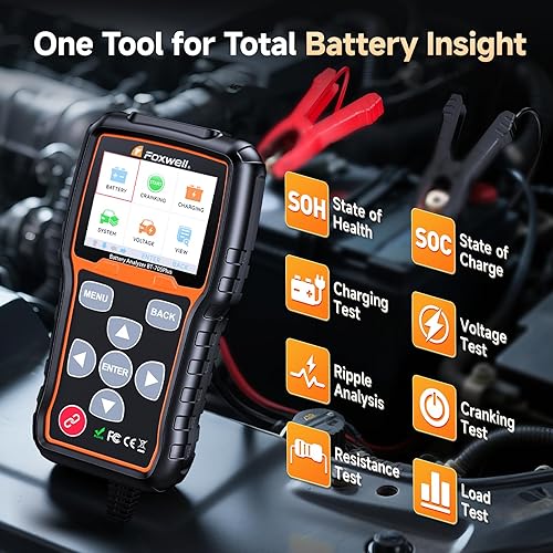 Miniatura 2 de FOXWELL BT705 Plus - Probador de batería de coche de 24 V y 12 V, probador de alternador automotriz 100-2000CCA analizador de batería digital,