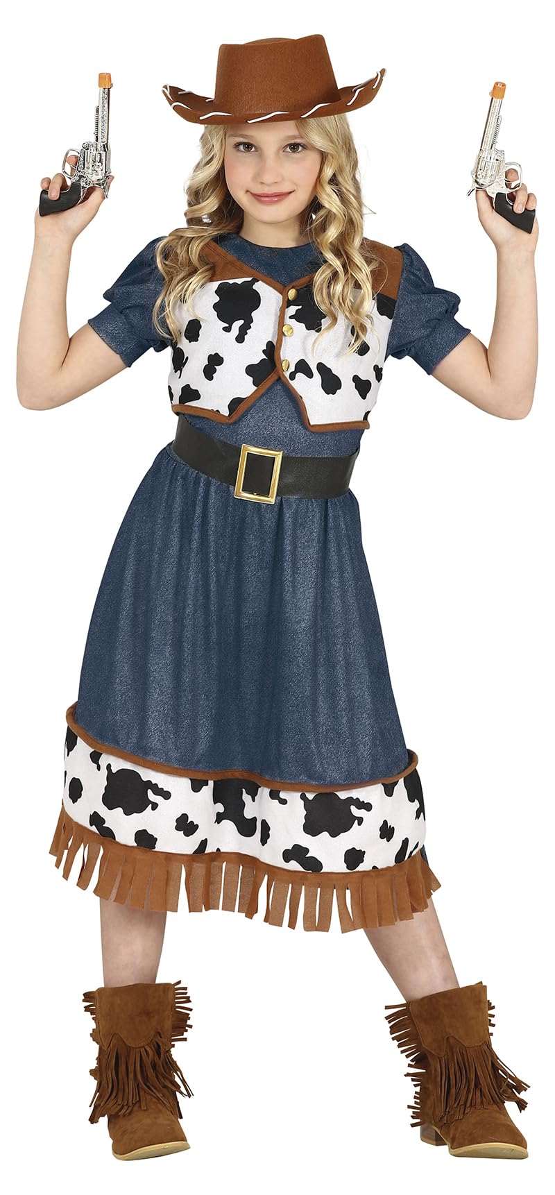 FIESTAS GUIRCA Cowgirl Fancy Dress Costume - Wild Wild West Attire with Dress and Vest for Children 7-9 Years