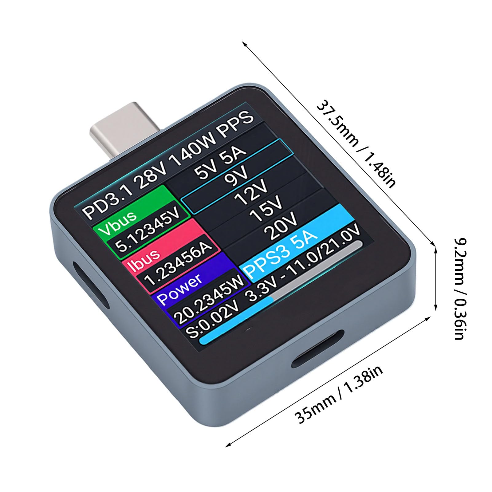 YWBL-WH Testeur USB C 0 à 36 V 0 à 7 A avec écran Couleur IPS de 1,54 Pouce