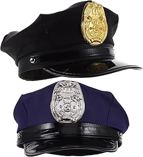 LUOZZY 2Pcs Kids Cosplay Police Hat Pretend Play Police Cap Photo Props Children Costume Accessories - Black + Blue