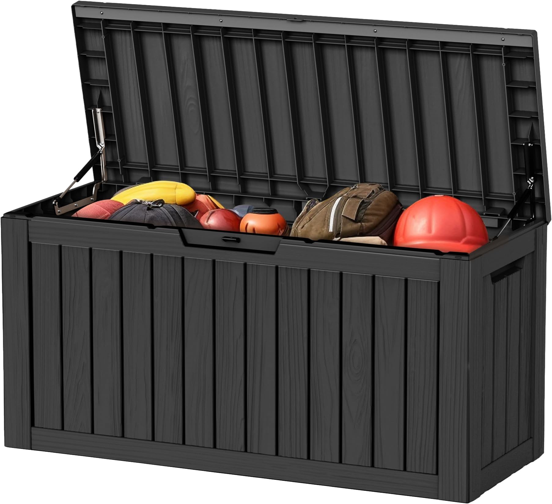 ROJIK Outdoor Storage Housing Deck Box - Waterproof Patio Furniture, Garden Tools, Cushions, Pool Accessories Storage Large Waterproof Resin Box with Capacity (Black, 80 Gal)