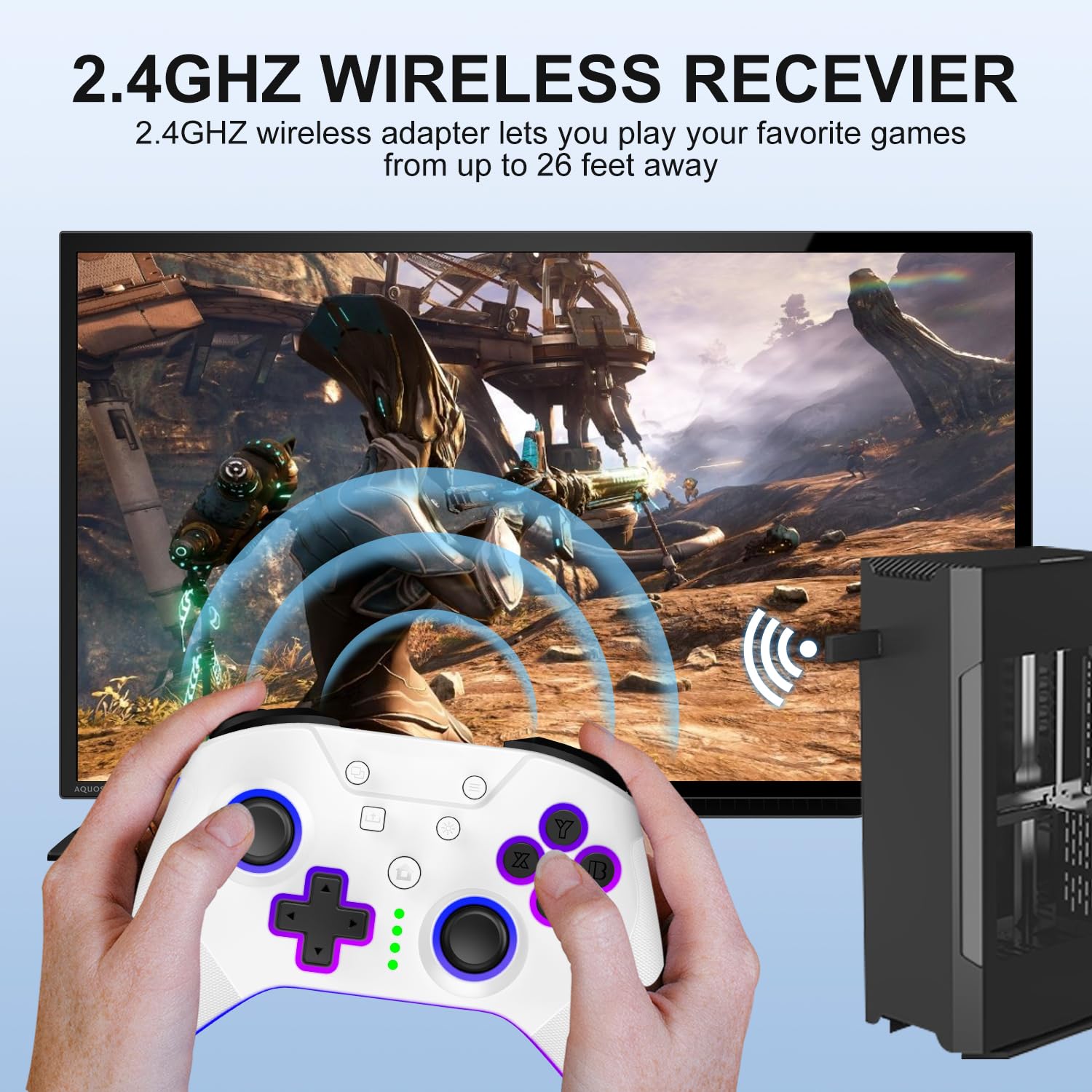 SWCTIM Xbox Controller Wireless für Xbox One, Xbox Series X/S, Xbox One X/S,2.4GHz RGB LED Licht Wireless Controller mit 3.5mm Kopfhörerbuchse,Weiß