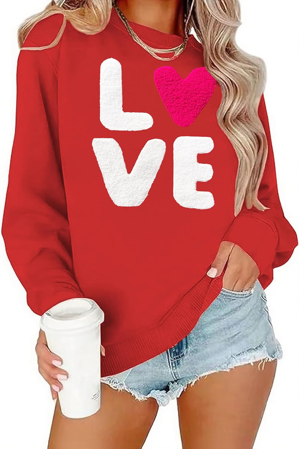 Women Valentine Sweatshirt Love Heart Graphic Long Sleeve Tee Shirt Funny Cute Valentine's Day Gift Tops