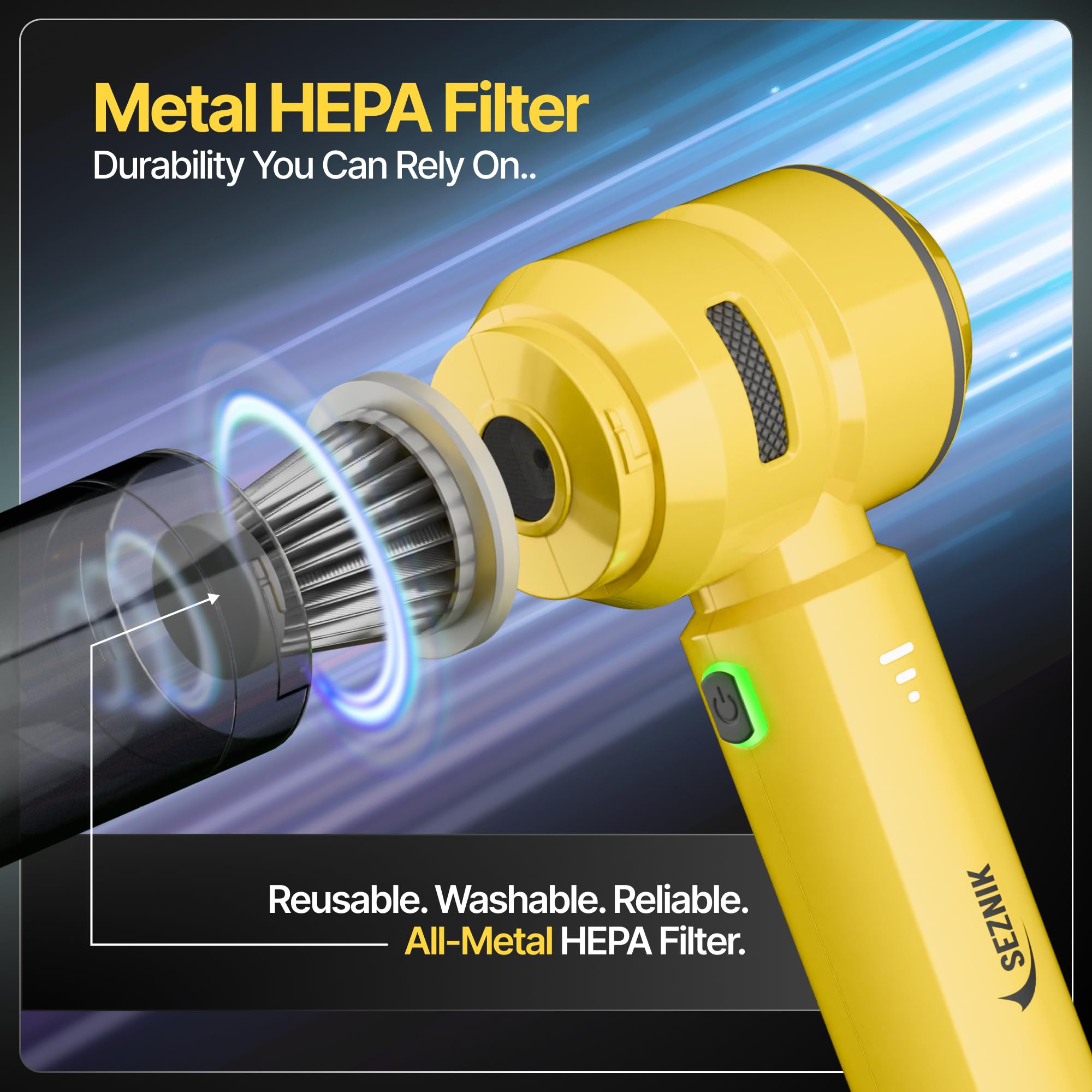 SEZNIK Vacuum Cleaner for Home Use | 4 in 1 Cordless Vacuum Cleaner & Blower | Rechargeable 6000mAh | 3 Speed Suction Upto 15000PA | BLDC Motor | Home & Car Use | 1 Year Warranty image 2