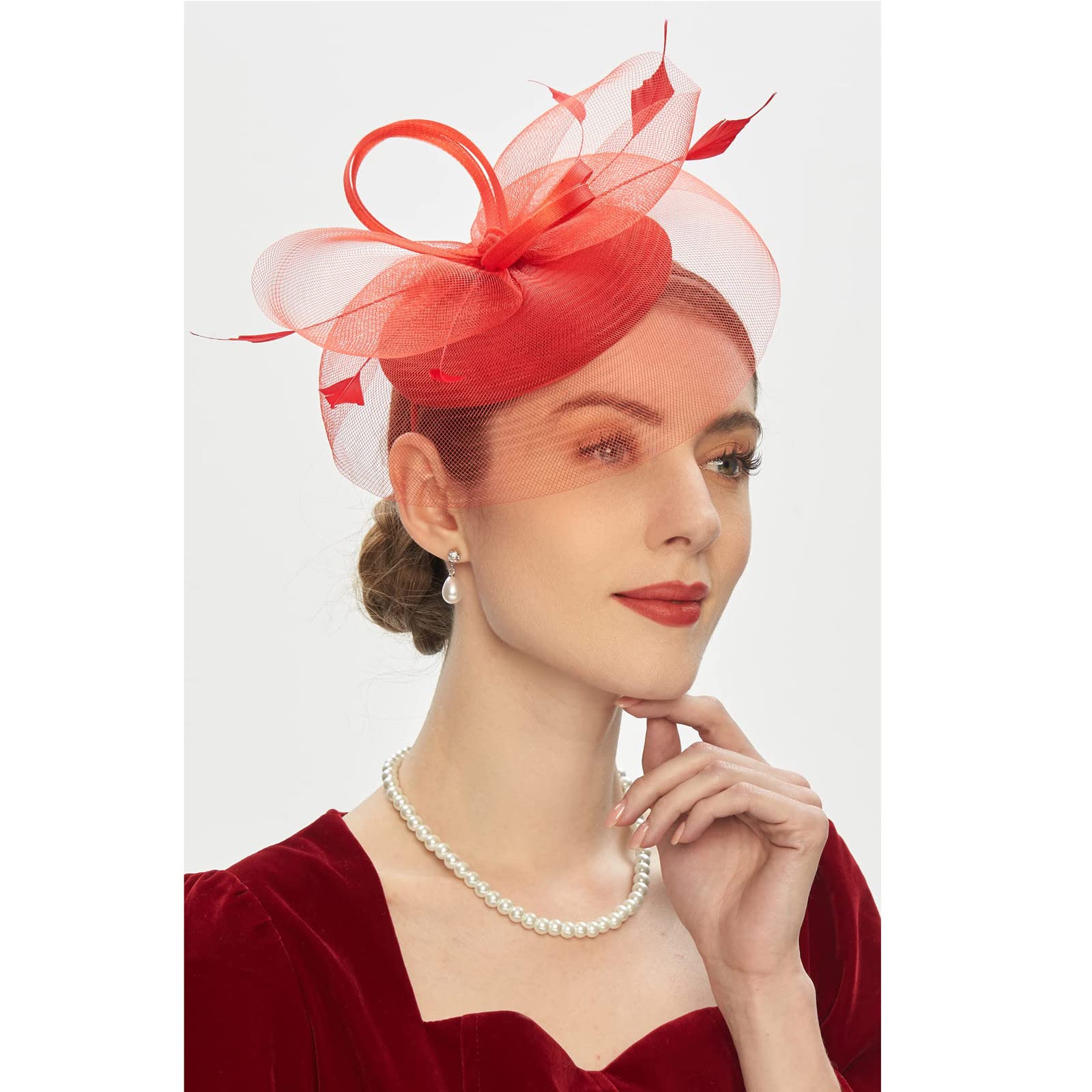 4228 Fascinators Hat 20s 50s Vintage Pillbox Mesh Flower Headband Feathers Fascinators Hats 20s 50s Pillbox Hat Cocktail Tea Party for  main image 3