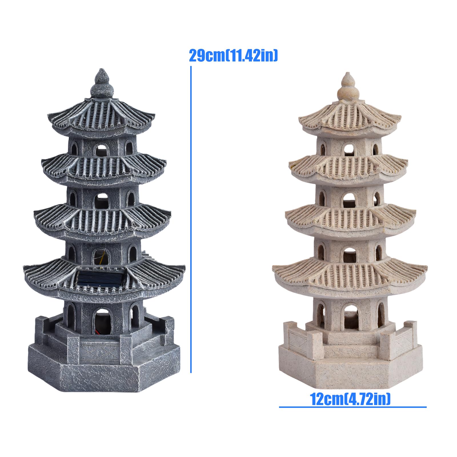 Lanterne pagode activée en résine 4 pièces pour le jardin, gris