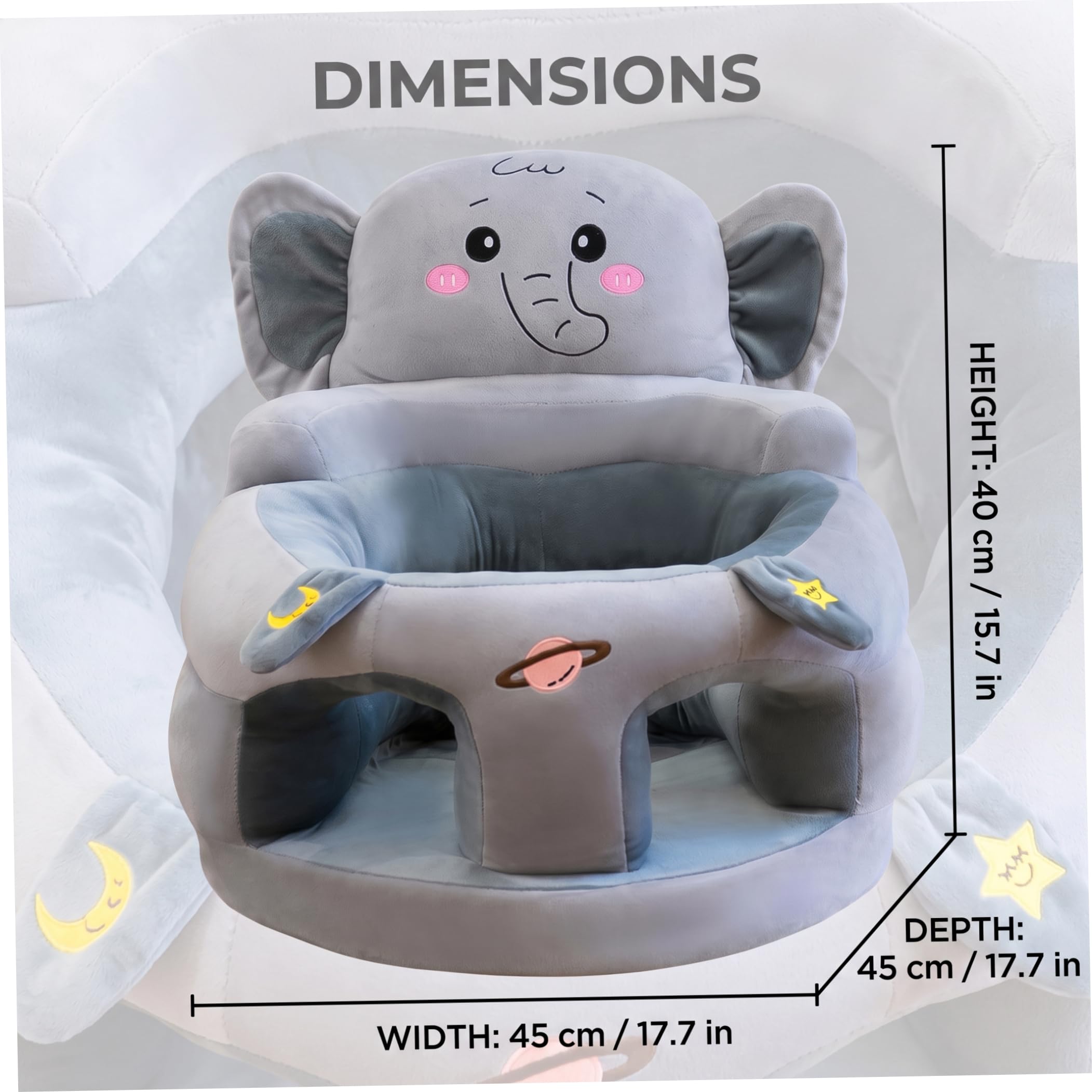 Sit Me Up Bodensitz für Babys, weicher Babysitz-Stützstuhl, grauer Elefanten-Kindersitz (17, 7 x 17, 7 x 15, 8 Zoll)