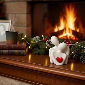 Romantic Couple Statue,Abstract Sculpture Figurines for Living Room,Couple Hugging Ornament for Wedding,Anniversar,Home Decor(Red Heart)
