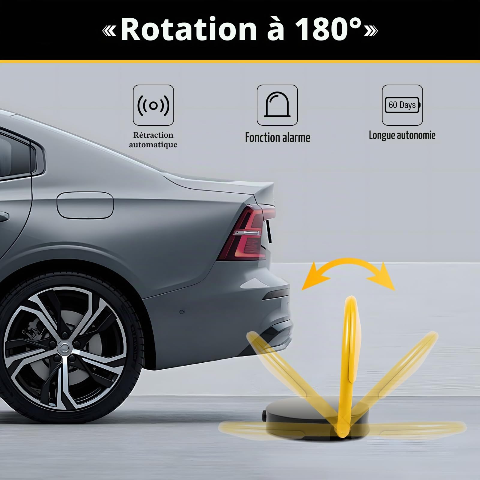 Barrière de parking électrique avec télécommande de 30 m, pliable, verrouillage automatique (batterie sèche non incluse)