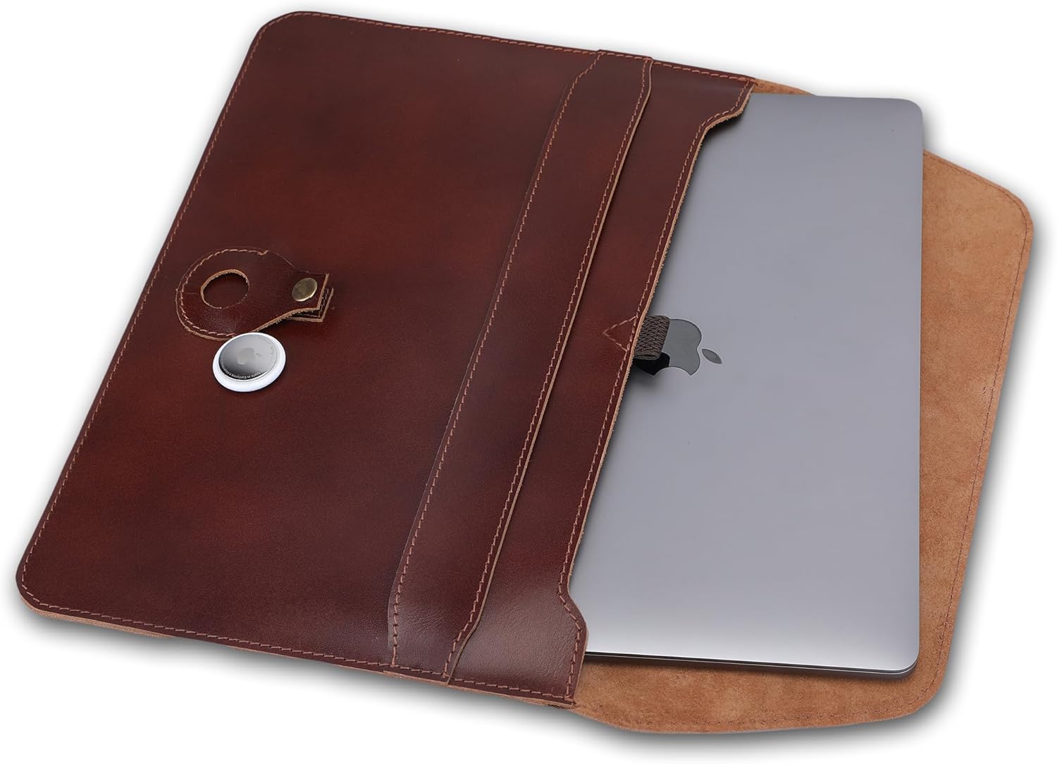 Genuine Leather Laptop Sleeve 13–14 Inch, Slim Laptop Case Compatible with Mac Pro 13 (M3, M2, M1 Chip) Mac Air 14 Surface 13.5 XPS 13/14 Yoga/IdeaPad, Brown Envelope Bag (Wine)
