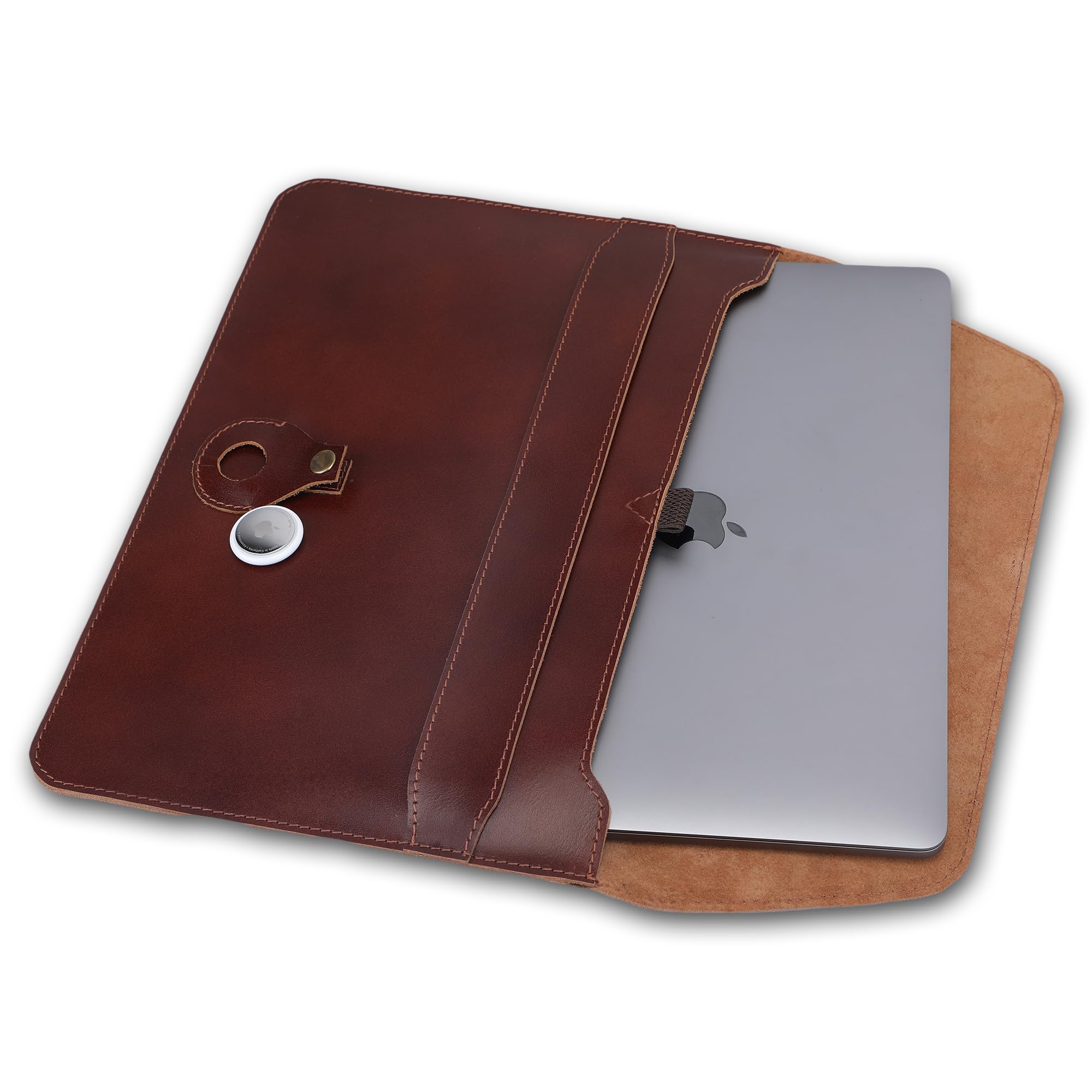 Funda de piel auténtica para portátil de 13 a 14 pulgadas, color vino | Funda delgada de piel para MacBook Pro 13, MacBook Air 14, Surface 13.5, XPS 13/14, Yoga e IdeaPad