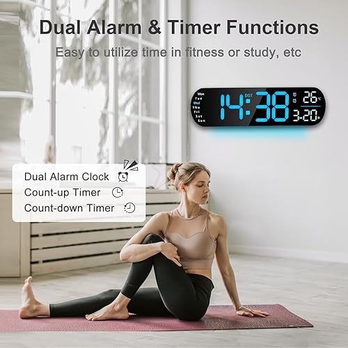 Miniatura 7 de Reloj de pared digital de 13.7 pulgadas, pantalla grande con control remoto, reloj de pared digital grande LED con cambio de color RGB, temperatura