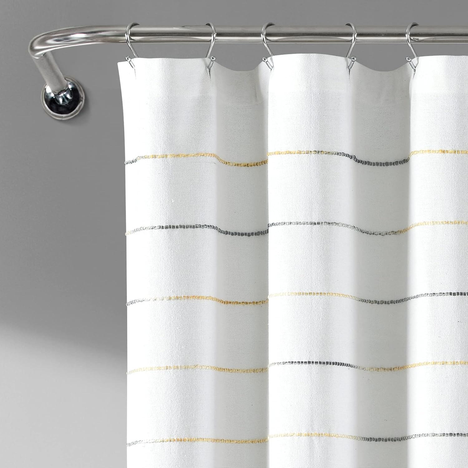 Lush Decor Ombre Stripe Yarn Dyed Cotton Shower Curtain, 72" W x 72" L, Yellow & Gray - Fabric Shower Curtains - Striped Bathroom Curtain - Farmhouse & Coastal Decor