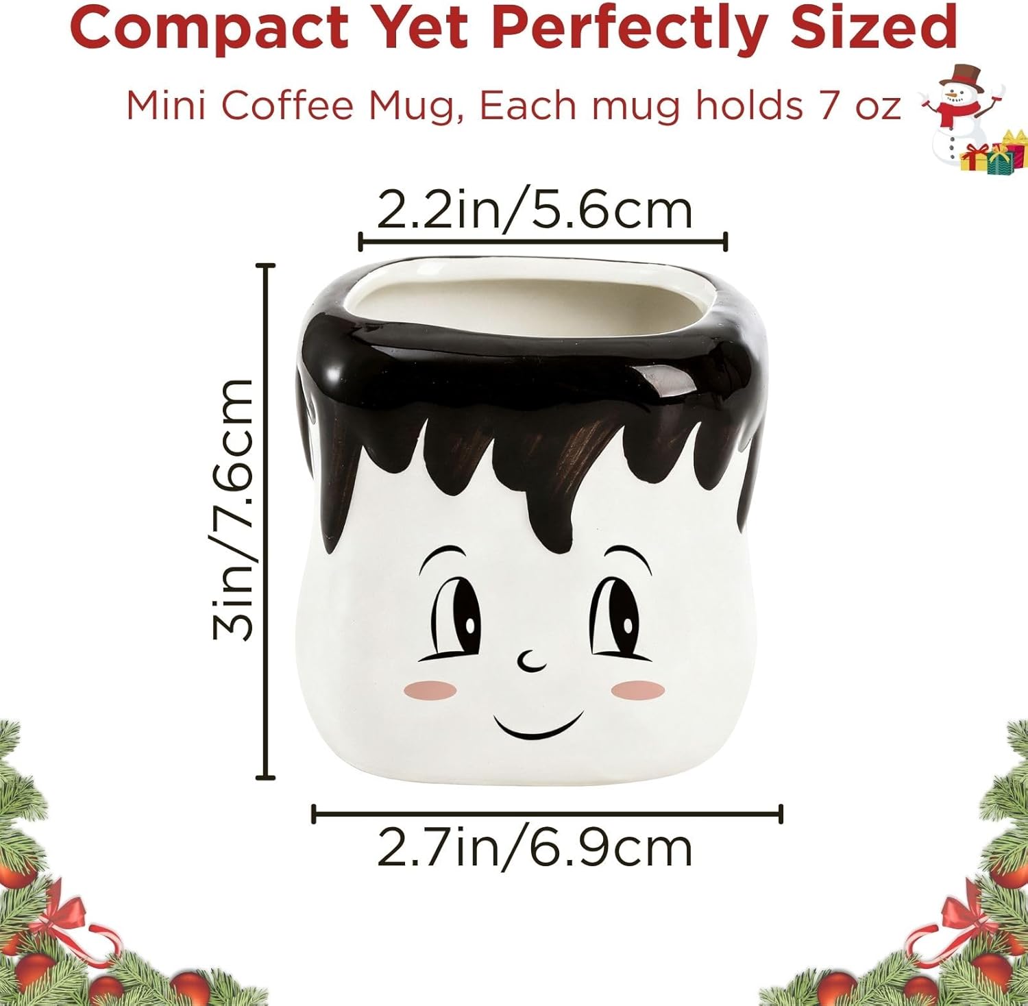 Youeon Marshmallow Shaped Mugs Set of 4, 7 Oz Cute Ceramic Hot Cocoa Chocolate Mugs, Adorable Coffee Matching Mug Set for Winter, Christmas, Gift & Home Décor - Image 2