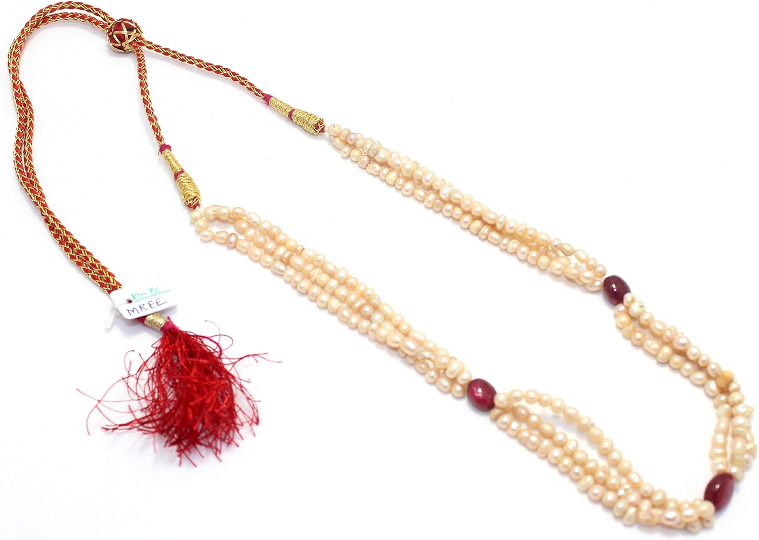 Rajasthan Gems Adjustable Necklace Strand Natural Ruby Manik Bead Gem Stone & Freshwater Pearl Women Gift F653