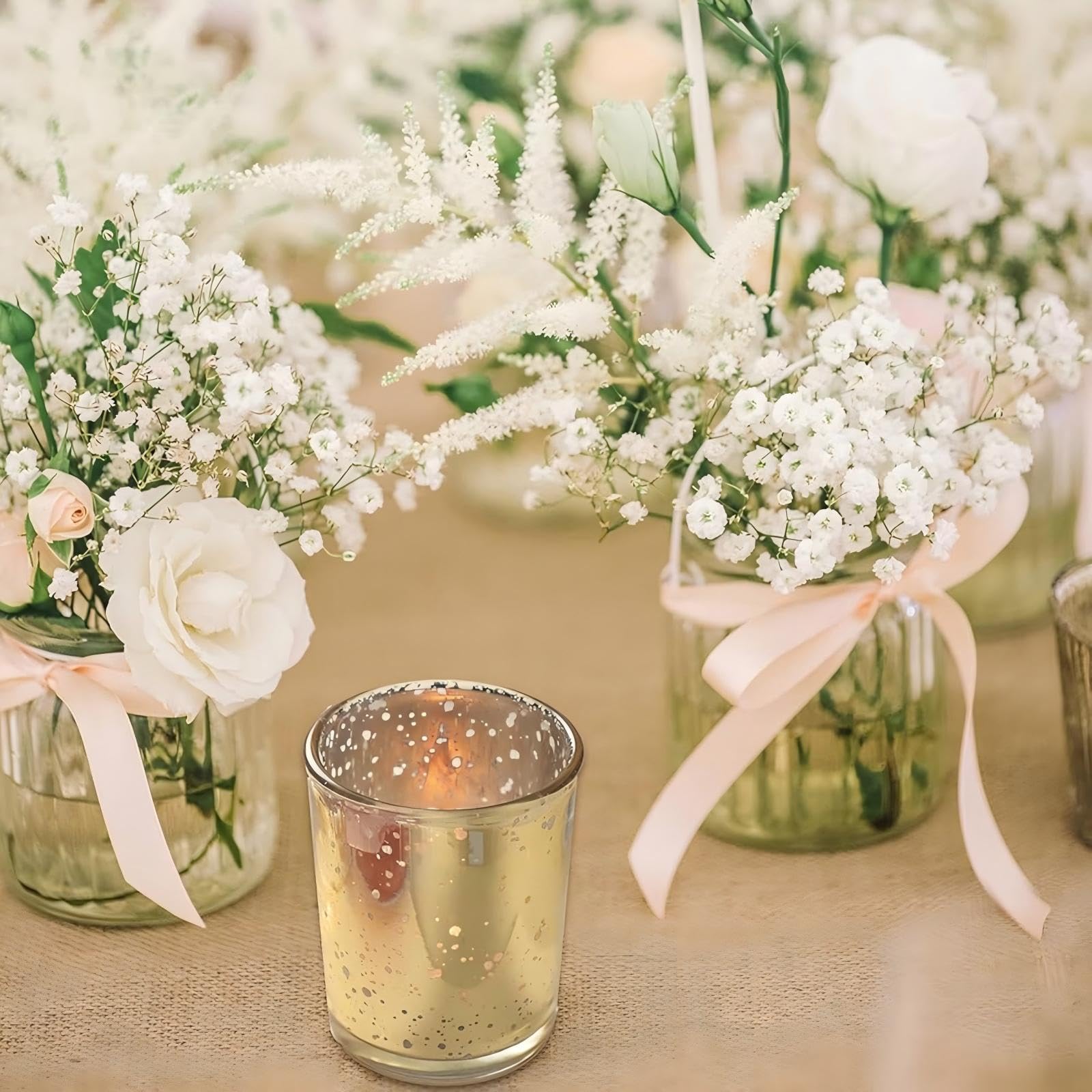 Bougeoirs Doré en Verre au Mercure, Lot de 12 Photophores pour Décoration Mariage