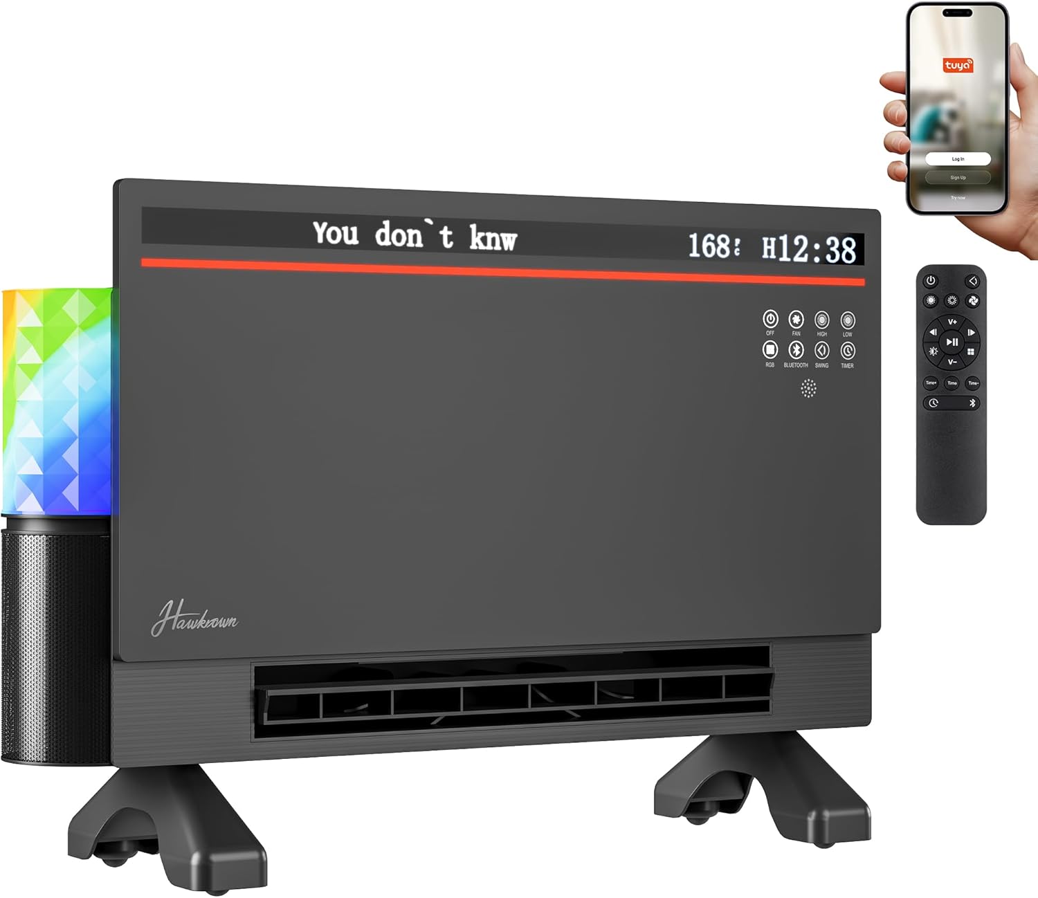 Calentador de espacio eléctrico, calentador para uso en interiores, modos de calefacción duales, oscilación de 120  de ancho, altavoz Bluetooth con