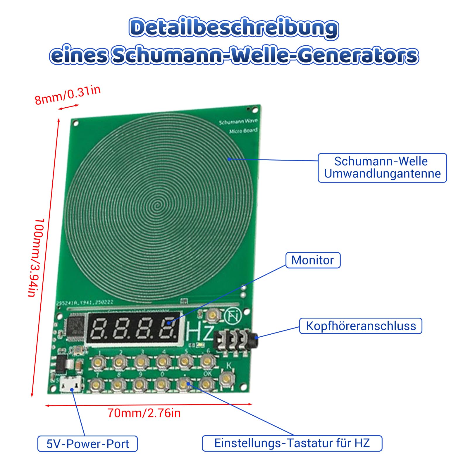 Schumann Frequenz Generator 7.83Hz einstellbar 0.1Hz bis 100000 Hz mit Display, USB-Anschluss Schumann-Resonanz Generator Naturresonanz für Raumharmonie Tragbar für Zuhause Büro Geschenk