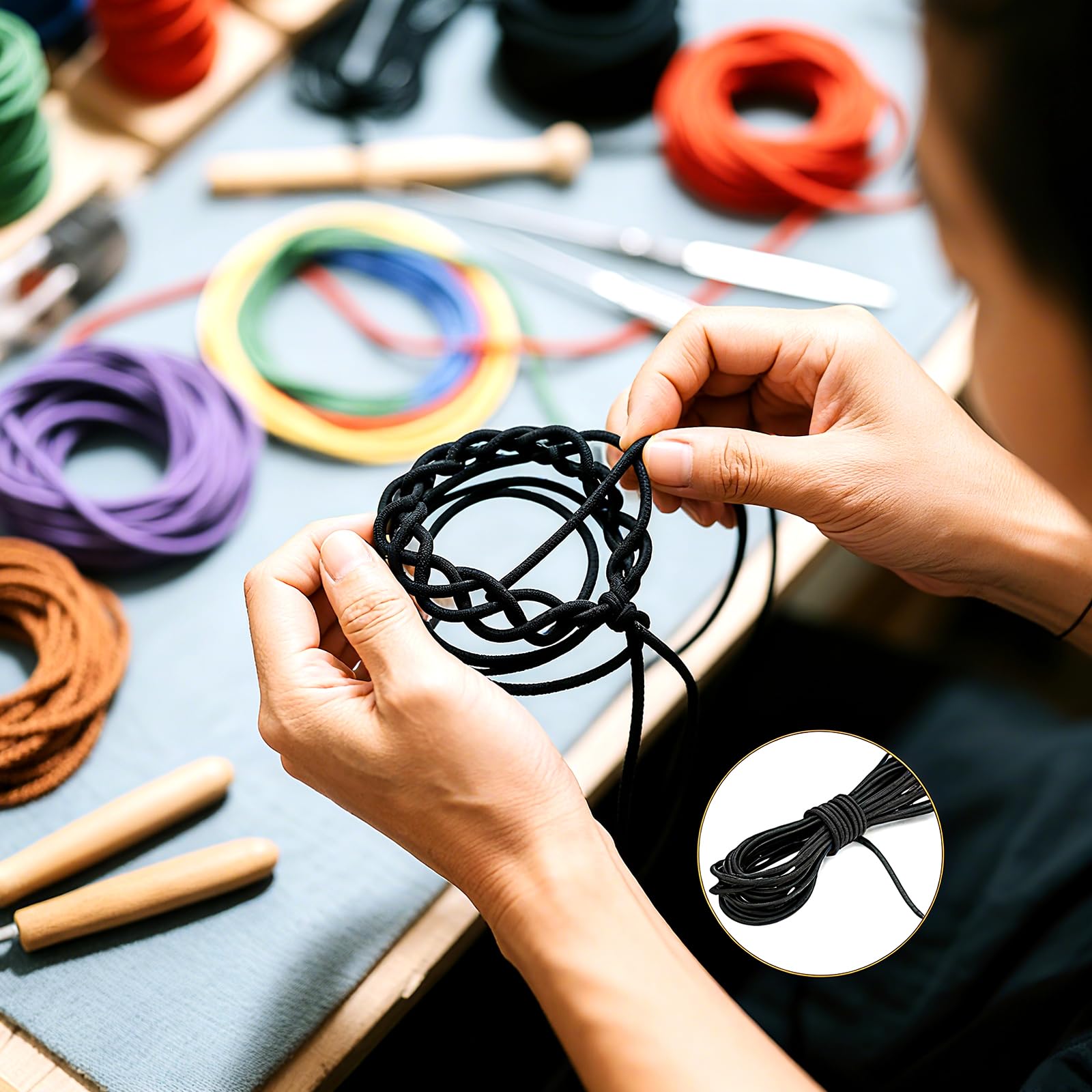 3 mm x 18 m Corda Elastica Nero,Rotonda Alta Elasticità Cordino Finitura Liscia Resistente ed Estensibile,per Lavori di Cucito Fai da Te Artigianato Tenda