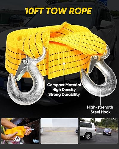 Miniatura 6 de CAWWRT Kit de emergencia para automóvil, kit de emergencia para automóvil con luz de advertencia triángulo reflectante, cable de puente, correa de