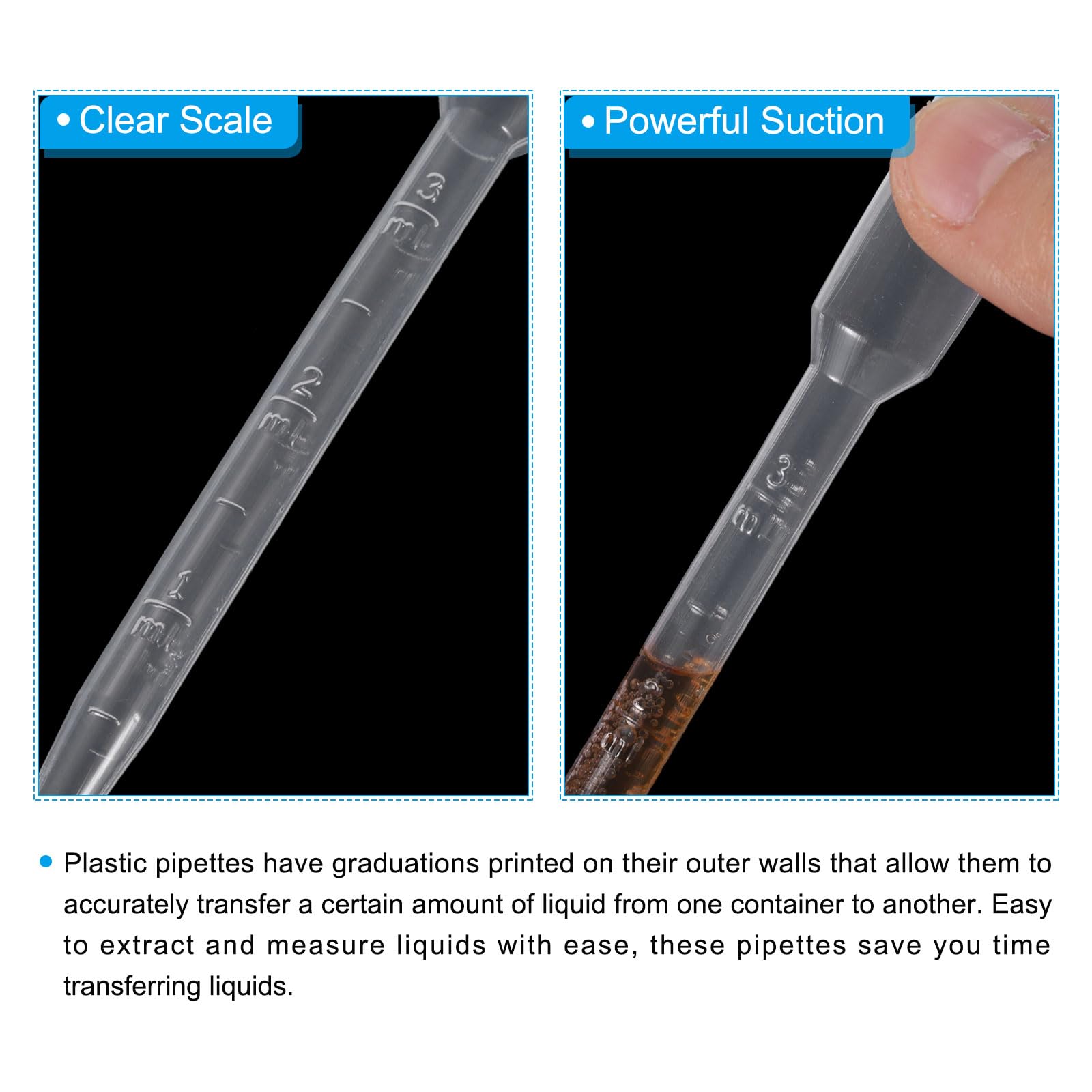 PATIKIL Pipetas 3ml, 1000pcs Pipetas Plástico Desechables Pipeta Transferencia Pipeta Calibrada Cuentagotas Plástico Con Escala Laboratorio Científico Resina Manualidades