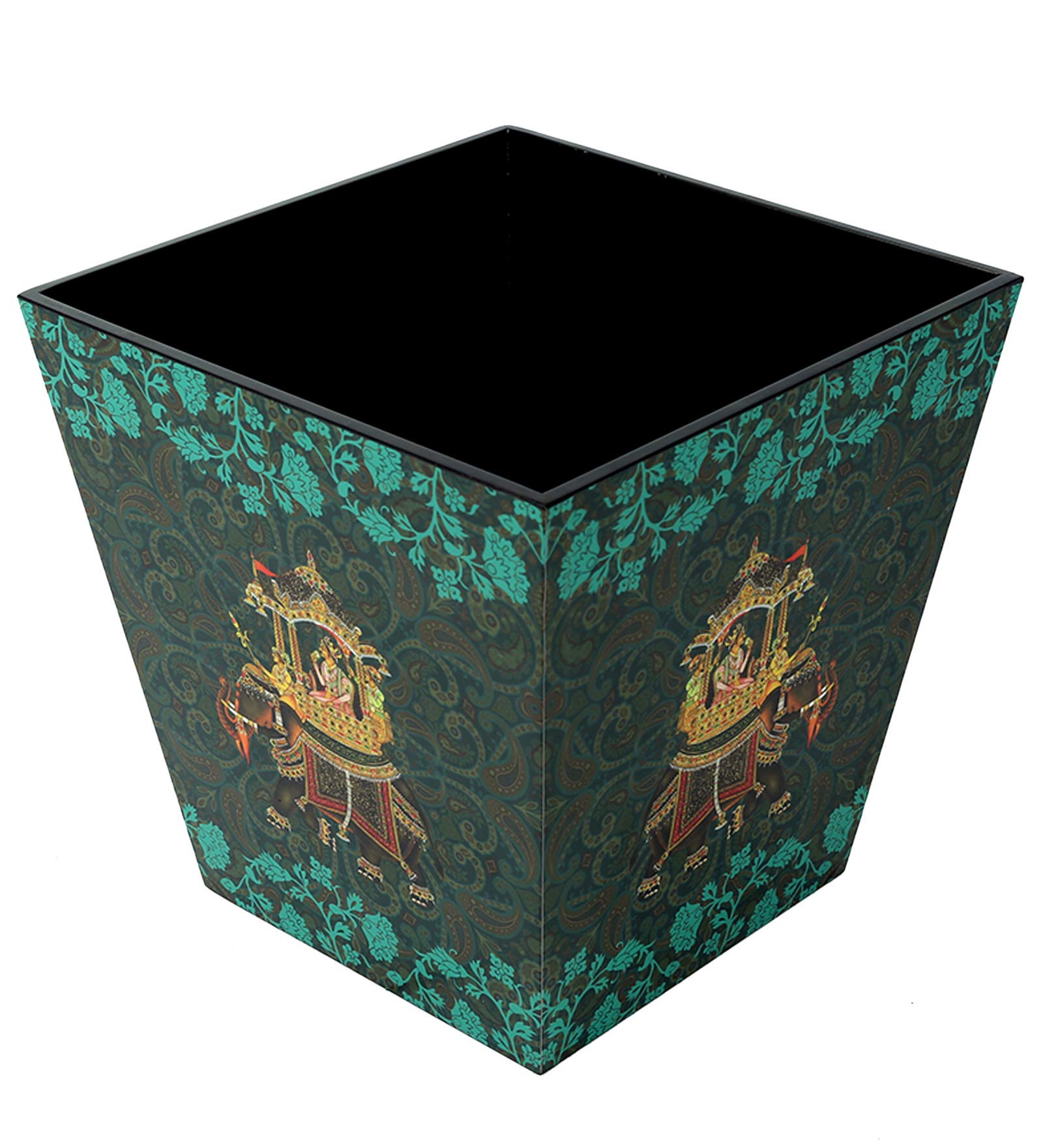 Reinvention Factory Wooden Dustbin for Home Dry Waste | Decorative MDF Waste Basket with Elephant Raja Print | Small Open Bin for Living Room, Bathroom, Bedroom, Kitchen Cabinet – 21x21x21 cm-image-22