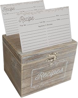 Dekali Designs Rustic Recipe Box and Cards and Dividers (4x6 Inches) - Comes with 50 Recipe Cards and 12 Beautiful Dividers - Wood Recipe Holder With Dual Slots