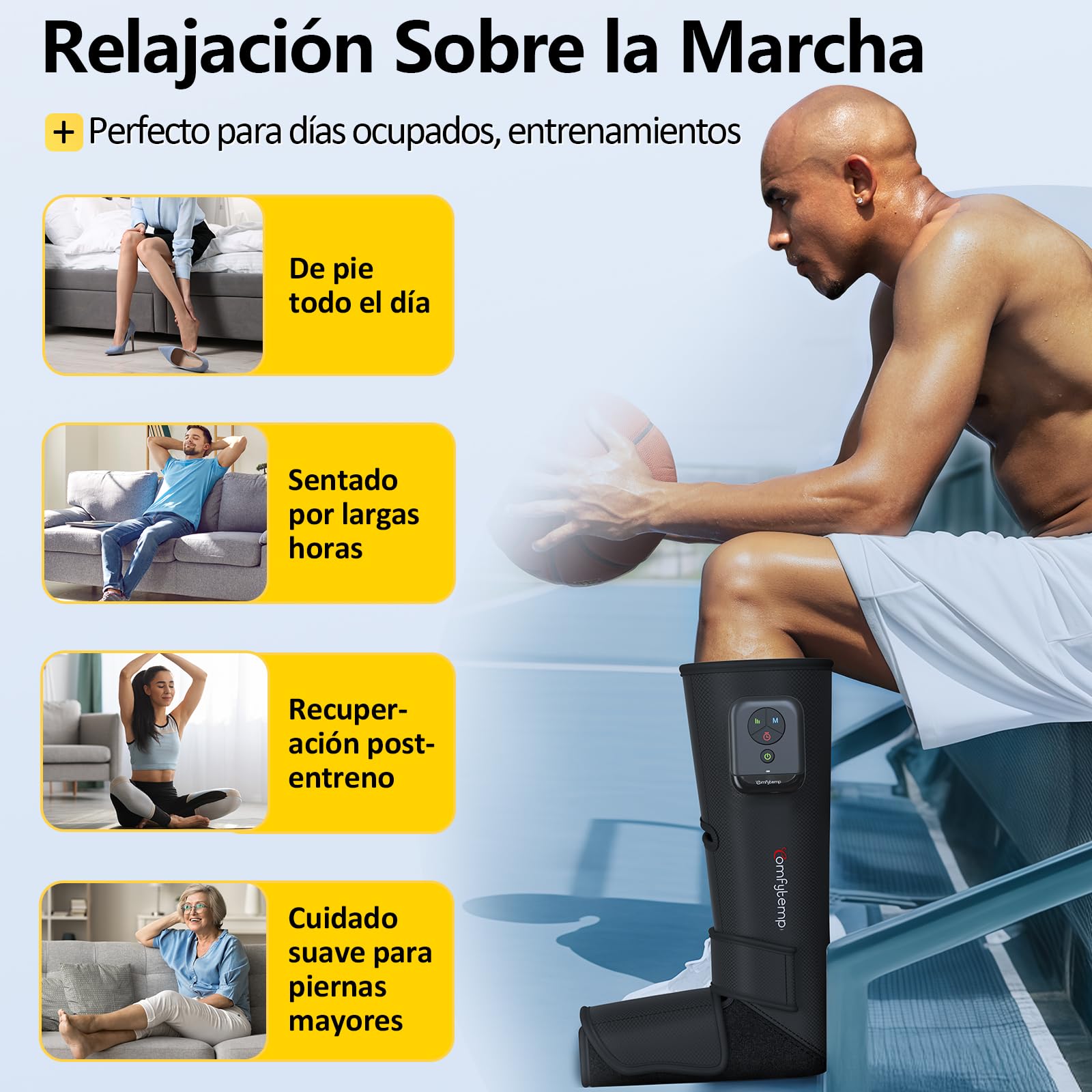 Comfytemp Masajeador de Pies y Piernas Inalámbrico, Masaje de Compresión | Batería 2500mAh, Presoterapia Piernas, Masaje Personalizable para Tobillos, Plantas y Empeines, Adecuado para Papá y Mamá