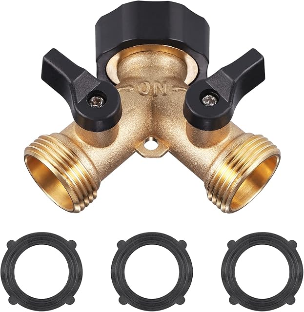 Zocipro Hose Splitter 2 Way, 3/4" Y Valve Garden Hose Connector Garden Brass Manifold, Washing Machine Y Piece for Outdoor, Garden, Courtyard, Lawn, Kitchen