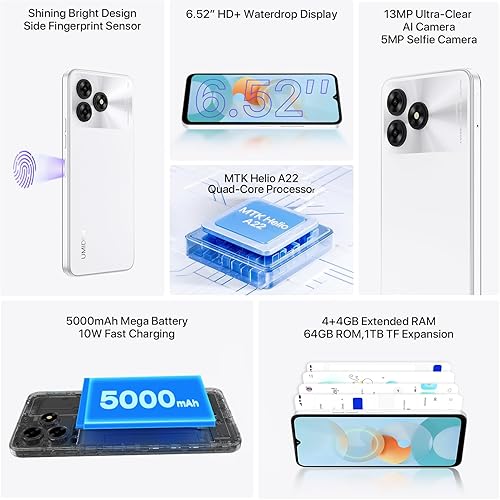 Miniatura 3 de UMIDIGI Teléfono celular desbloqueado, G5A MTK Helio A22 4+4 GB +64 GB Android Smartphone desbloqueado con pantalla completa de 6.52 pulgadas,