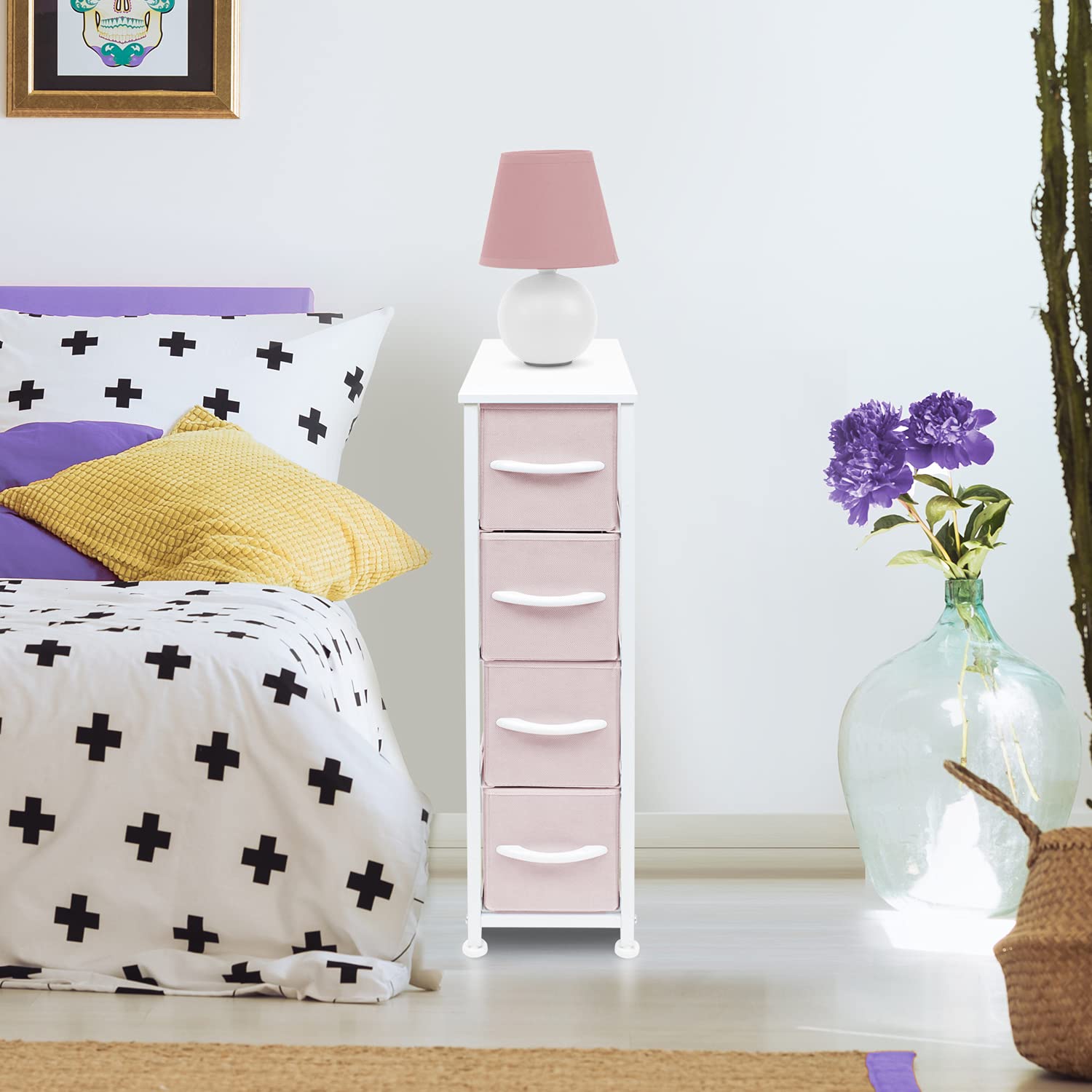 Sorbus Kids Narrow Dresser with 4 Drawers - Vertical Slim Storage Chest of Drawers with Steel Frame, Wood Top & Easy Pull Fabric Bins for Small Spaces, Closets, Bedroom, Bathroom & Laundry