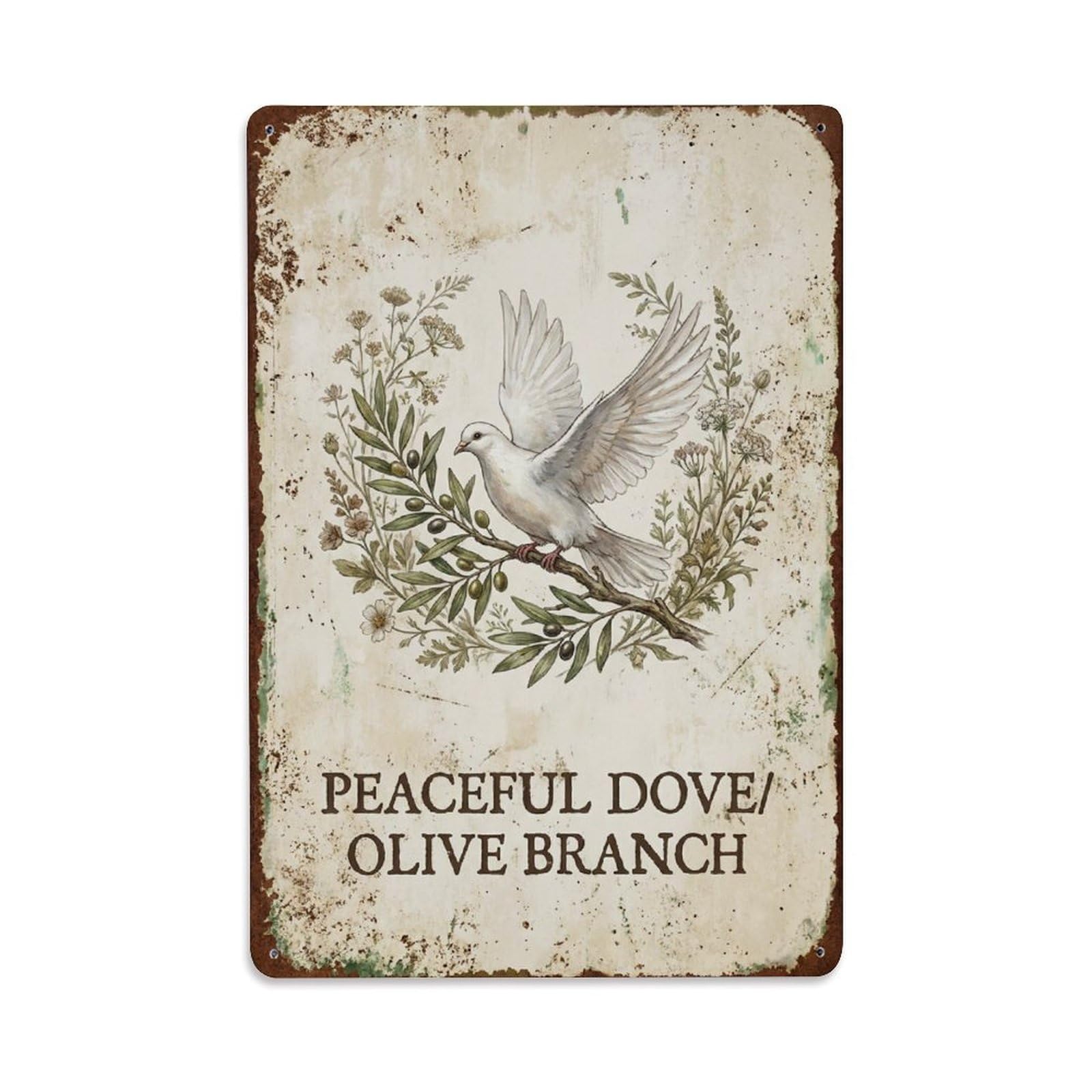 Peaceful Dove Olive Branch Harmony Metal Tin Sign