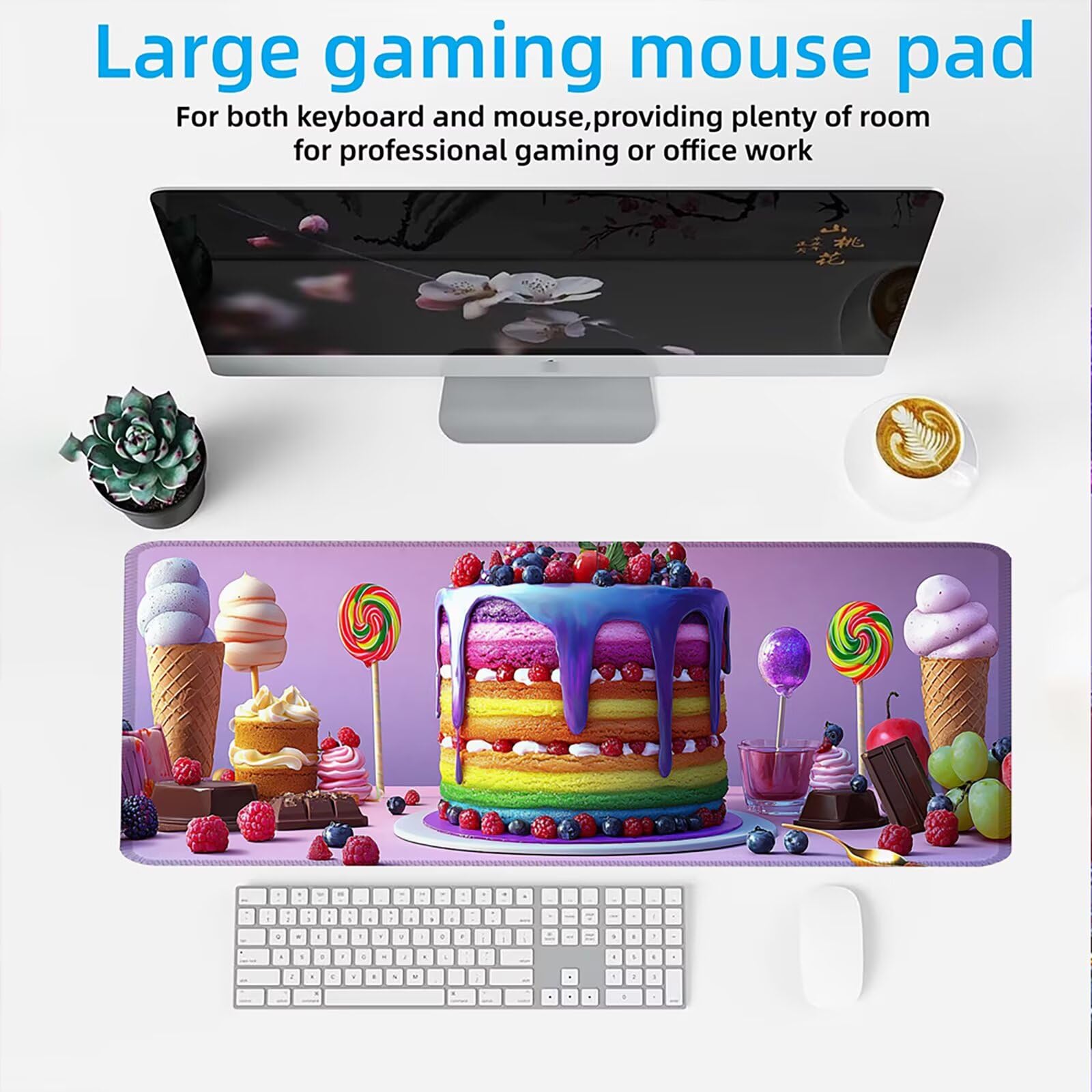Tappetino Mouse XXL 1200x600x3mm Mouse Pad Gaming, Torta Arcobaleno, Mousepad Base Antiscivolo, Esteso Accessori Scrivania Tracciamento Ad Alta Precisione tappetino per Computer e Ufficio, PC, C0P-934