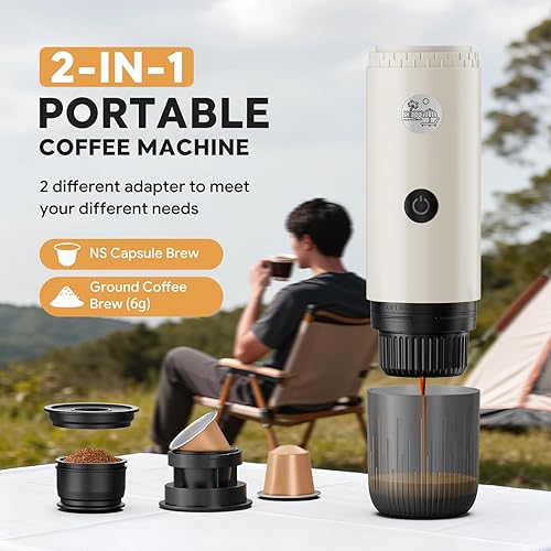 Miniatura 2 de Cafetera eléctrica portátil de café expreso, cafetera de viaje para campamento, cafetera de auto con calentamiento automático con USB-C, 3 en 1 con