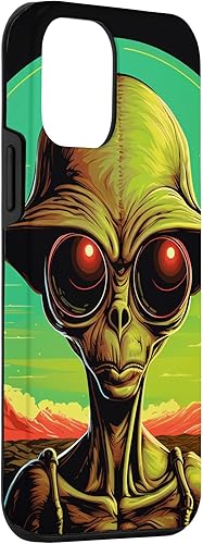 Vista 30 de iPhone 15 Pro Max Cute Green Alien Head UFO Space Face Alien Case