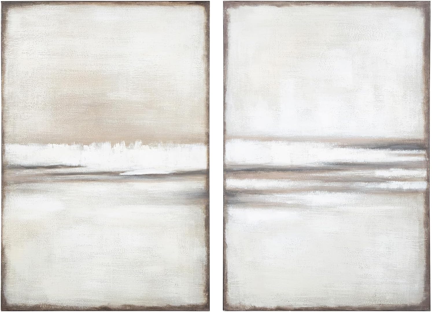 Signature Design by Ashley Brockdunn Modern Rectangular Abstract Hand-painted Wrapped Canvas Wall Art 24 x 36 Inches, Set of 2, Beige  Light Brown