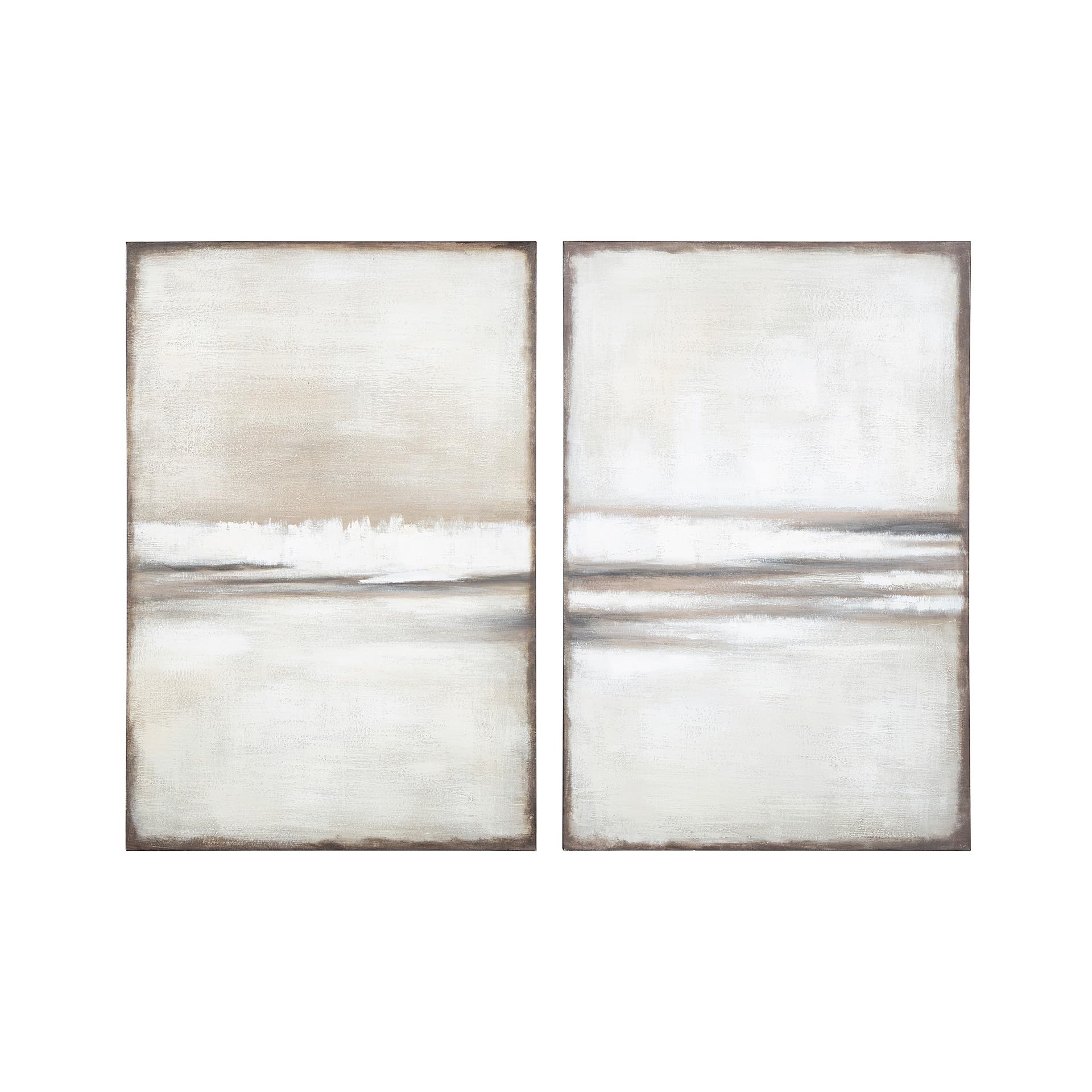 Signature Design by Ashley Brockdunn Modern Rectangular Abstract Hand-painted Wrapped Canvas Wall Art 24 x 36 Inches, Set of 2, Beige & Light Brown