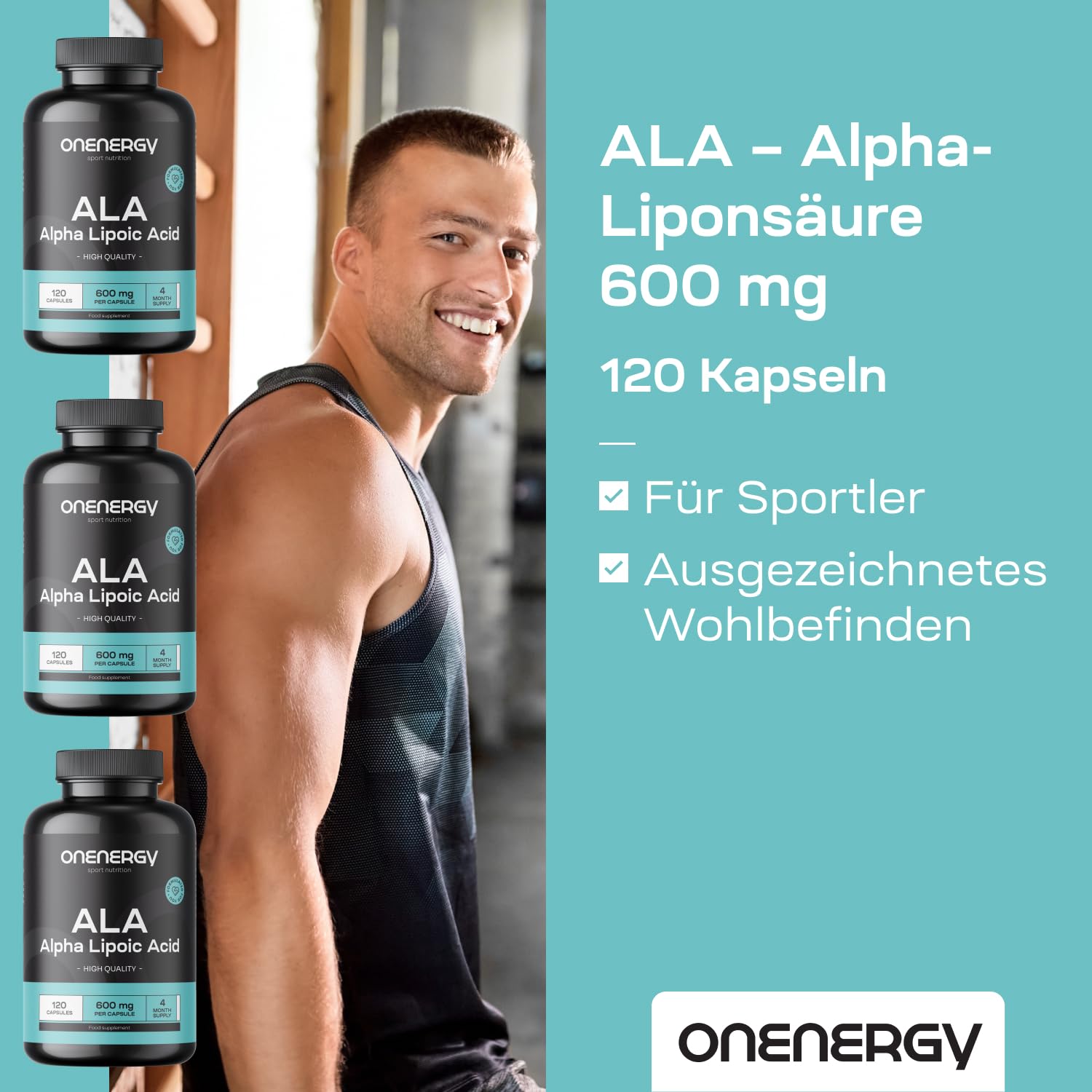 ALA – Alpha-Liponsäure 600 mg – 120 pflanzliche Kapseln – 4-Monats-Vorrat – Hohe Dosierung – Für Sportler und körperlich aktive Personen – Energieboost