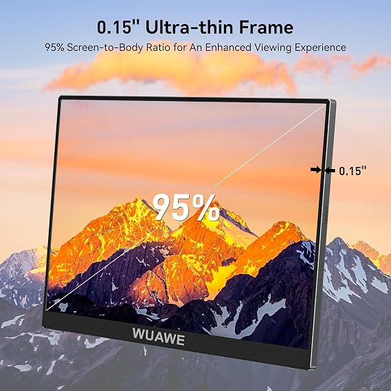 WUAWE Portable Monitor 15.6 Inch, 72% NTSC 100% sRGB USB C HDMI Travel Monitor for Laptop with Built-in Stand, HDR Freesync Low Blue Light for PC Mac Phone PS5 Switch.
