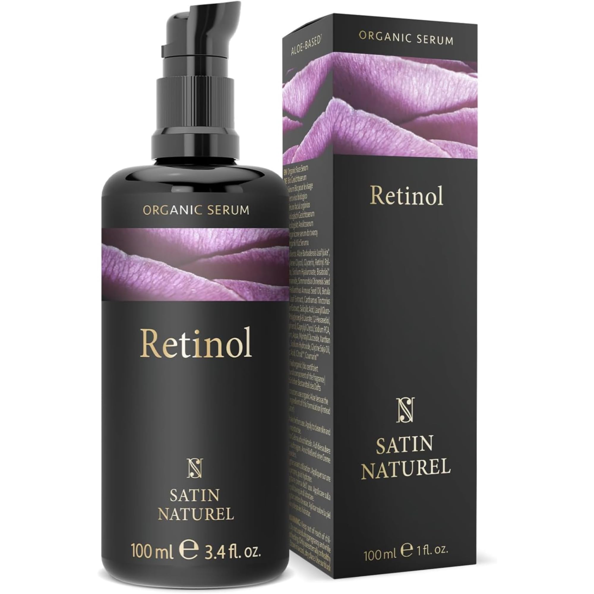 Serum Facial Retinol puro para la cara - VEGANO 100ml - Antimanchas y Antiarrugas - Contorno de Ojos y Cara - Niancinamida + Acido Hialuronico - Sistema 3-Retinol de Liberación – Satin Naturel