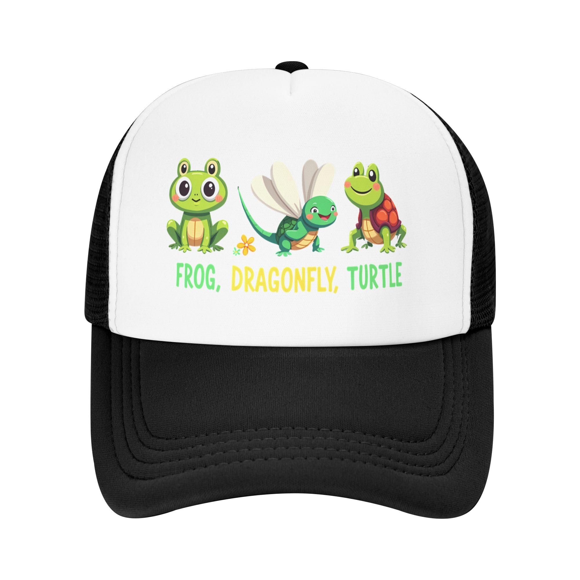 FDT Funny Frog Dragonfly Turtle Trucker Hat Anti Fascist Resist Fascism Baseball Cap Mesh Back Adjustable Hats for Kids - Black