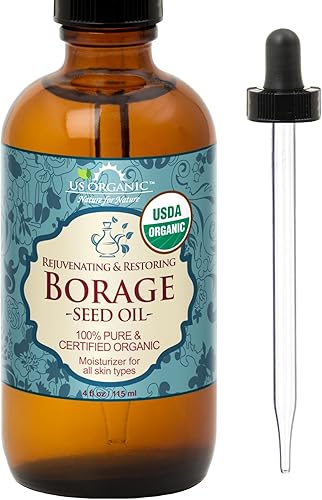 US Organic Aceite de semilla de borraja (18% GLA), orgánico certificado por USDA, 100% puro y natural, prensado en frío, también conocido como